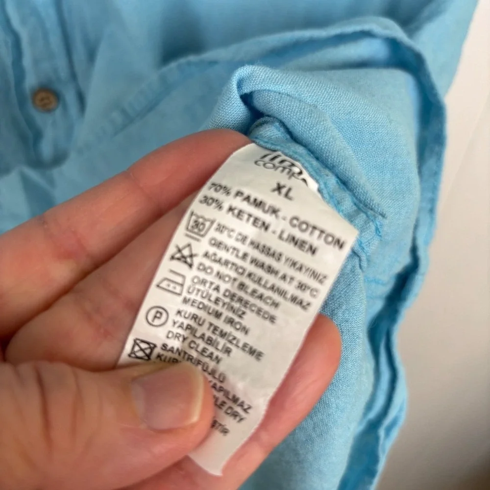 Limon Company Linen‎ Shirt Roll Tab Short Sleeve Casual Blue - Measures Large